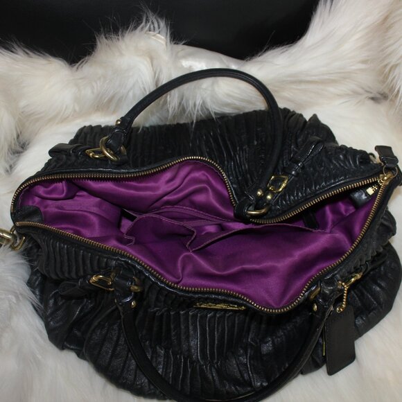 Coach Madison Sophia Black Gathered Leather Shoulder Tote  Handbag - Picture 8 of 10